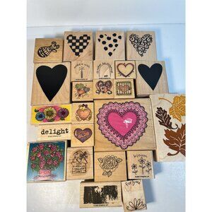 Rubber Stamps Stampin Hearts Flowers Embossing Crafts Art Scrapbooking Lot